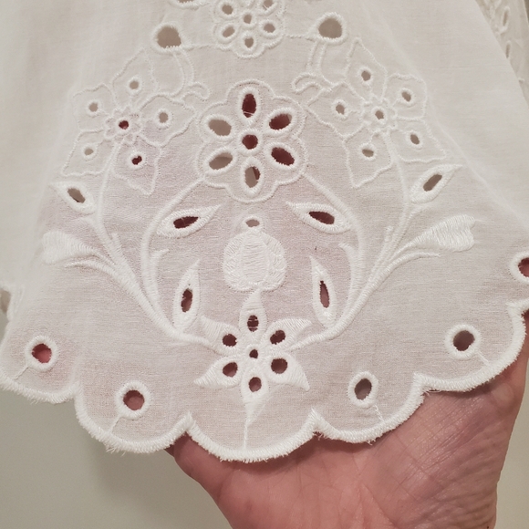 Johnny Was Jade Elizabeth white cotton embroidered eyelet peplum top S NWT - Picture 10 of 13